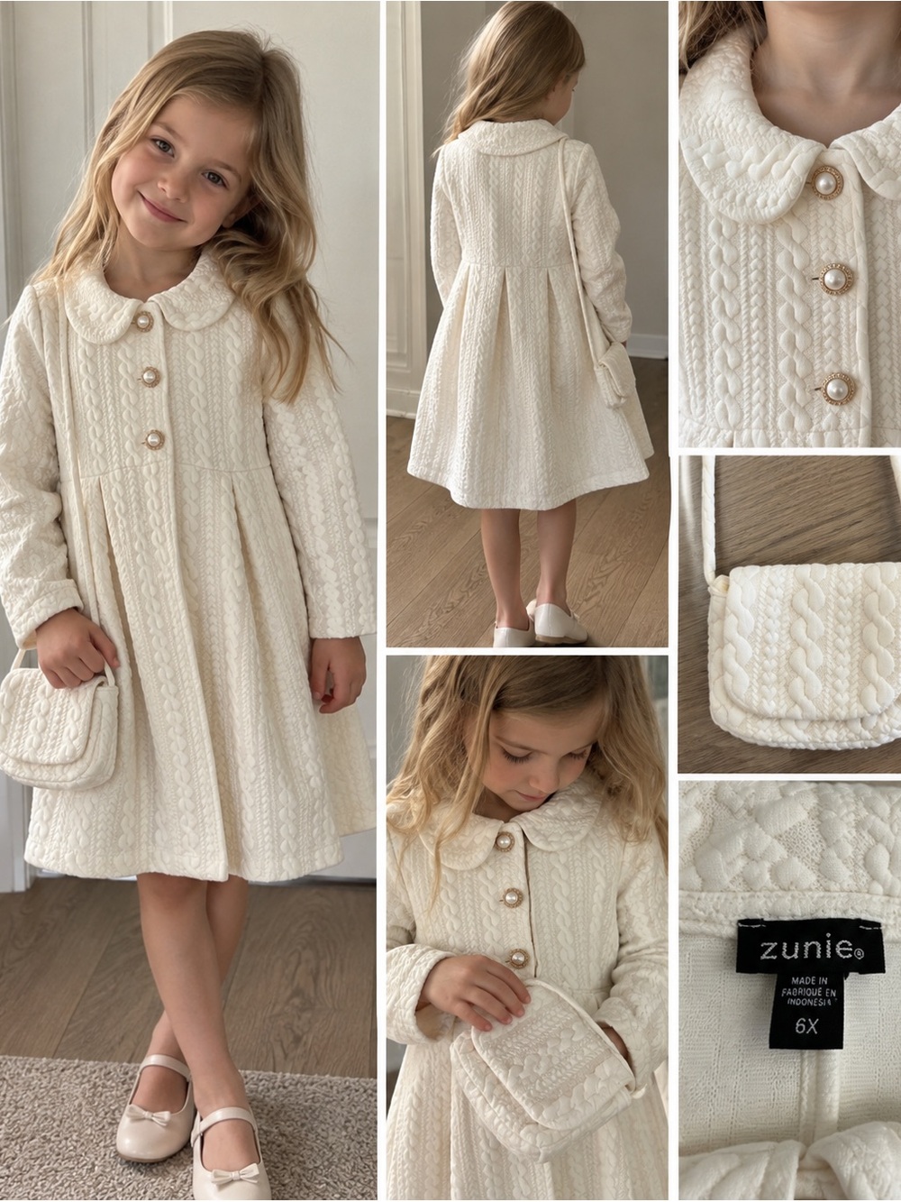 Girls Ivory Sweater Coat & Matching Purse Set | Size 6X